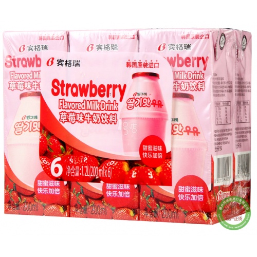 宾格瑞草莓味牛奶饮料 200ml*6支*4排/件