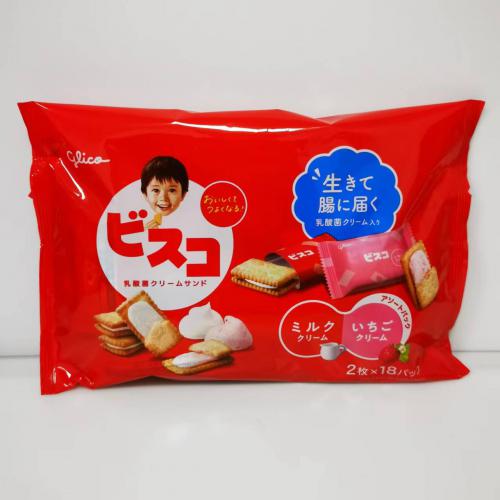 格力高袋装牛奶、草莓味什锦夹心饼干（红色袋）154.8g*8包/件