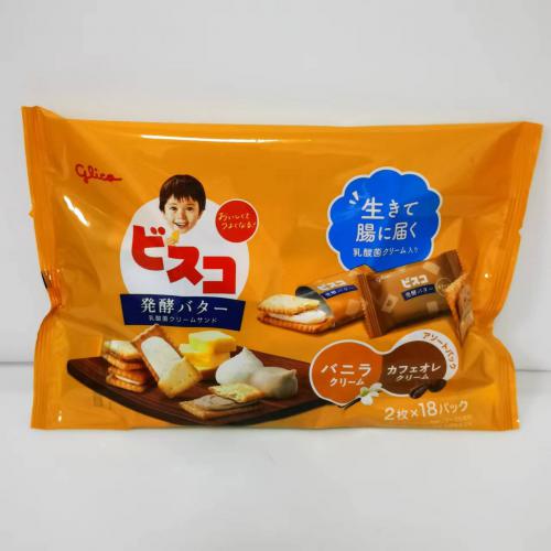格力高香草、牛奶咖啡2种口味夹心饼干（黄色袋装）147.96g*8袋/件