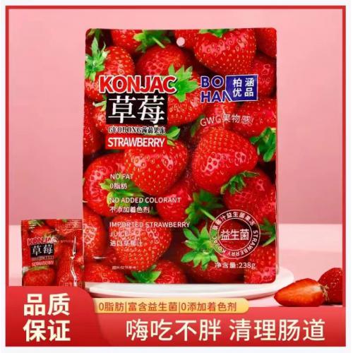 柏涵优品草莓汁益生菌蒟蒻果冻500g*24袋/件