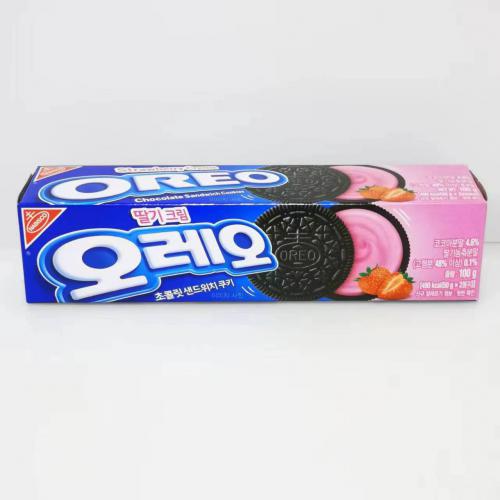 韩国OREO奥利奥草莓味夹心饼100g*24盒/件